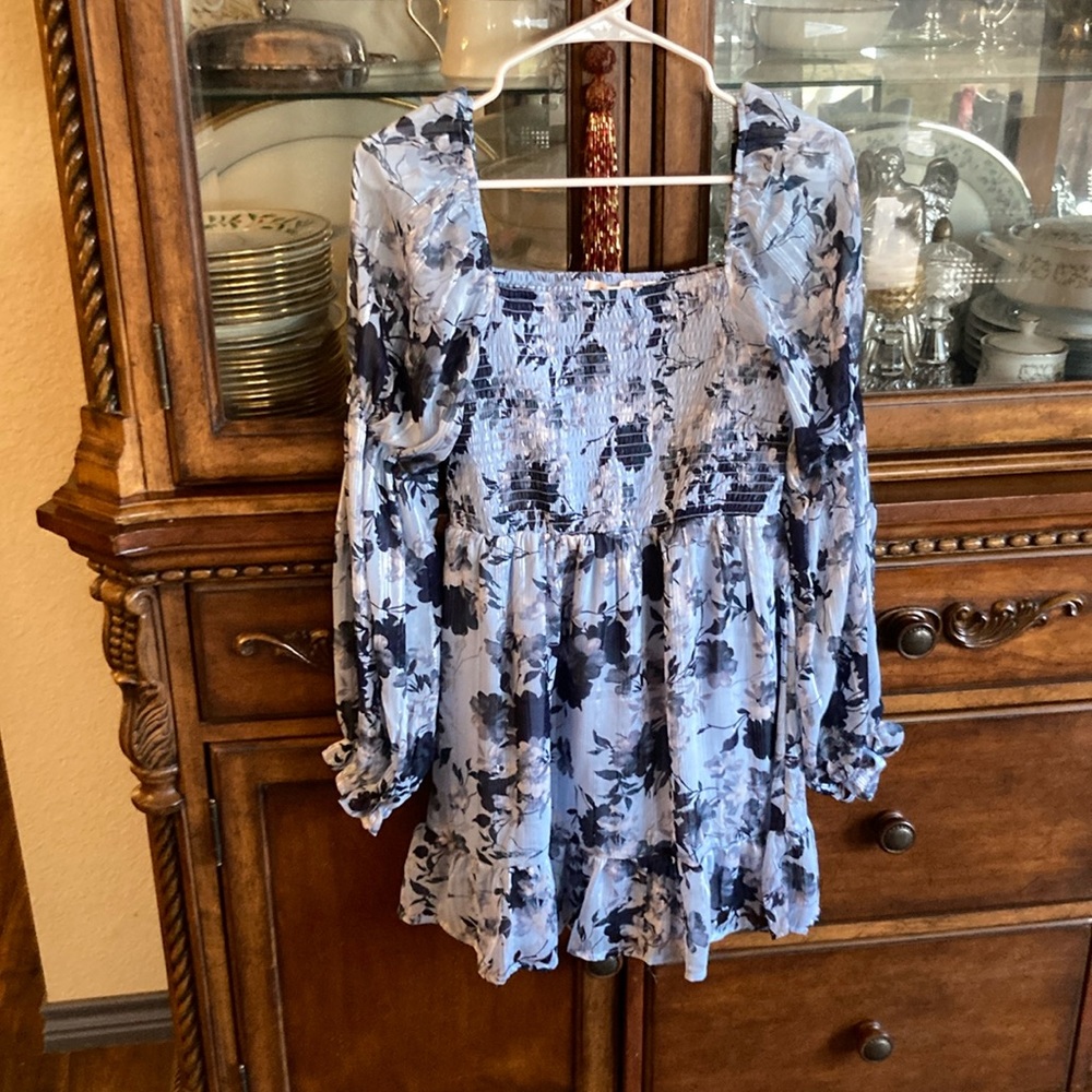 Blue floral dress with a hint of sparkle Francesca's